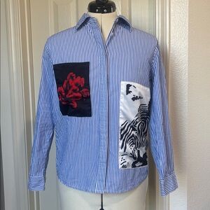 MaxMara Blue and White Striped Shirt